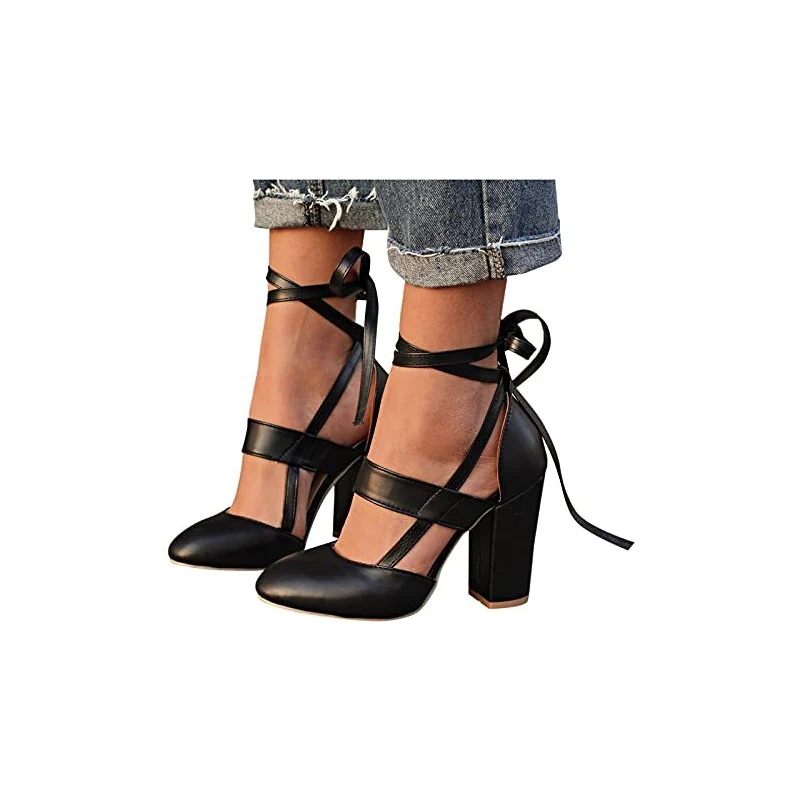 Dream Pairs Sandali Donna Con Plateau E Tacco 6 Cm - Nero, Taglia 41, Con Cinturino Elastico E Plantare Imbottito
