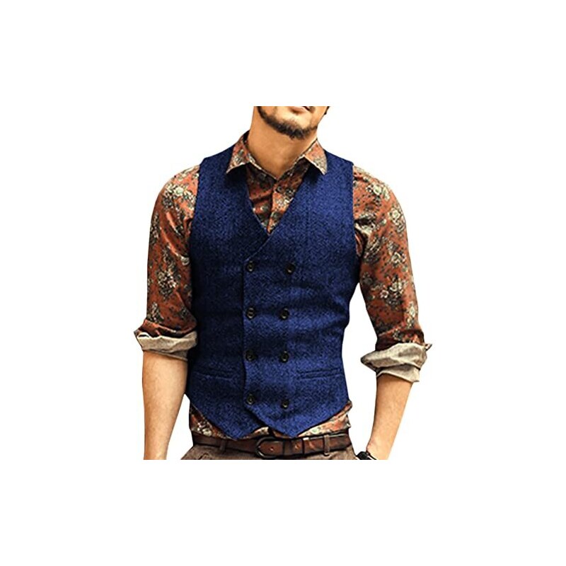 Gilet Uomo In Tweed Nero A Quadri - Slim Fit Con Tasche E Cinturino Regolabile - Taglia L - 3