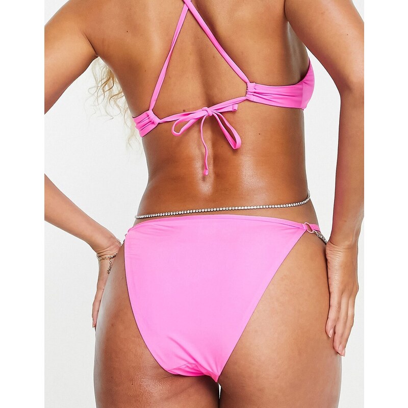ASOS DESIGN - Slip bikini con cut-out, fascette e catenina rimovibile rosa