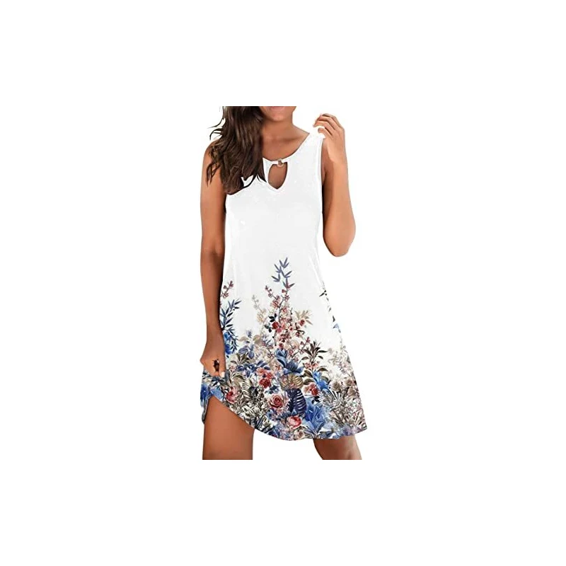 Prendisole Estivo Donna Senza Maniche Con Tasche – Abito Lungo Morbido In Cotone, Stampa Floreale Colorata, Taglia M, Look Boho - 3