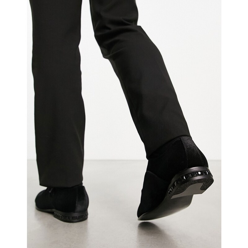 ASOS DESIGN - Scarpe in velluto nero con fibbia e strass sul tacco-Black