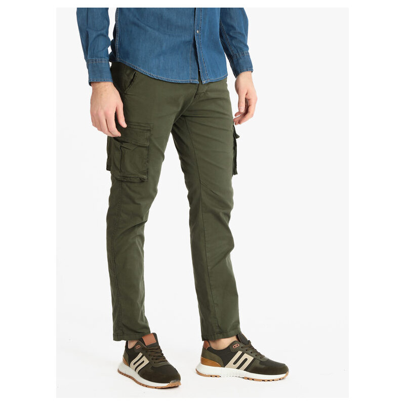 Tmk Pantaloni In Cotone Uomo Con Tasconi Casual Verde Taglia 50