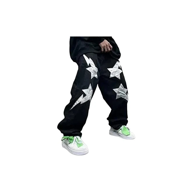 ORANDESIGNE Uomo Hip Hop Jeans Stampati Pantaloni Stile Hipster Jeans Denim Urban Skate Gamba Dritta Allentata Per Adolescenti Vintage Harajuku Jeans Baggy Zq Bianco M 104220704