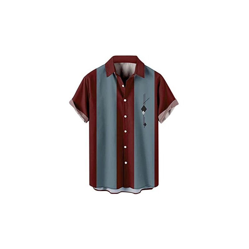 Kangyan Camicie estive da bowling vintage da uomo anni '50 Rockabilly stile manica corta hawaiana manica corta stampa grafica t-shirt da spiaggia con tasca, A2-vino., XXL