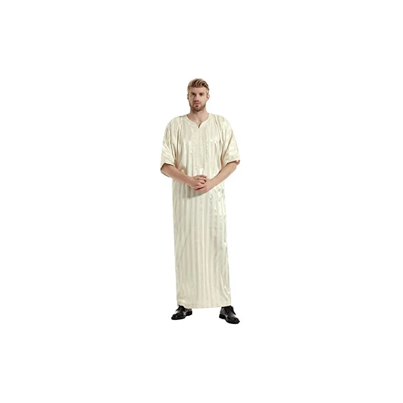 Caftano Uomo YAOHUOLE Con Scollo A V - Manica Corta, Cotone E Lino, Tasche, Comfort Per Casa E Spiaggia - Foto 7