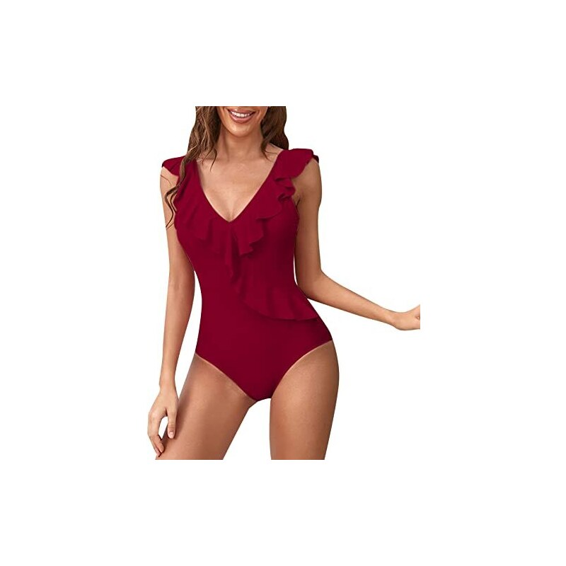 Heekpek Costume Da Bagno Donna Intero Costumi Interi Mare Sexy V Profonda Bikini Brasiliana Flower Print Costume Mare Da Donna Intero Push Up Vintage Rosso L 112071363