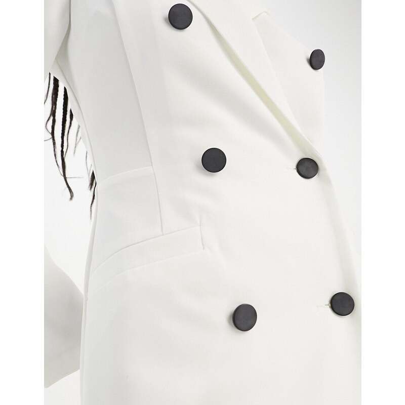 Miss Selfridge - Vestito blazer avorio con bottoni a contrasto-Bianco