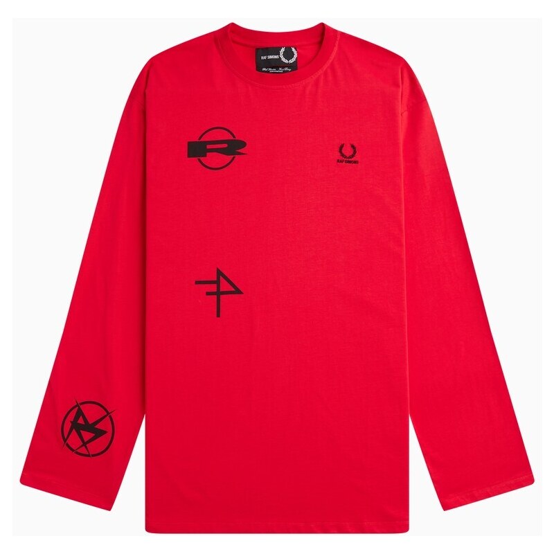 Fred Perry x Raf Simons T-shirt a manica lunga rossa con stampe