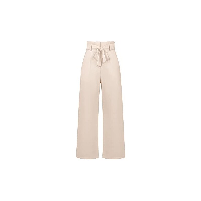 Pantaloni in lino marrone chiaro da donna a gamba larga pantaloni estivi fluidi a vita alta palazzo pantaloni da spiaggia pantaloni con tasche pantaloni da donna casual 50 Plus, Blu, M