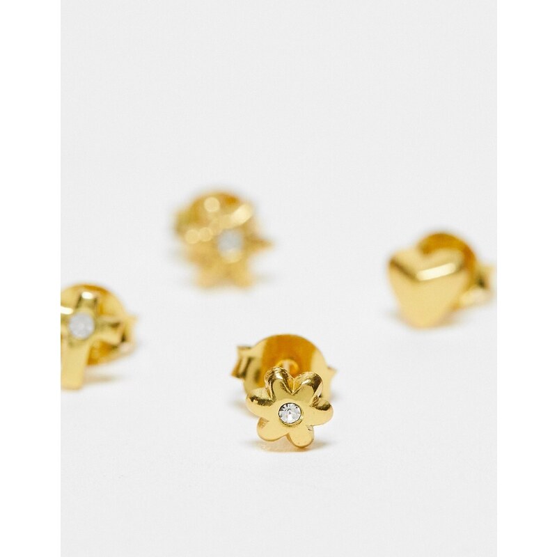 Bloom and Bay Bloom & Bay - Confezione da 4 orecchini a bottone placcati oro-Multicolore