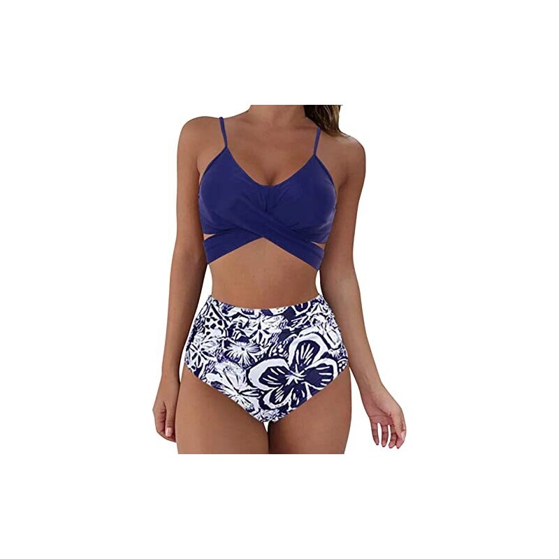 Costume Da Bagno Donna Septangle Due Pezzi Tankini - Stampa Floreale Retrò, Copertura Comoda, Senza Maniche, Imbottito