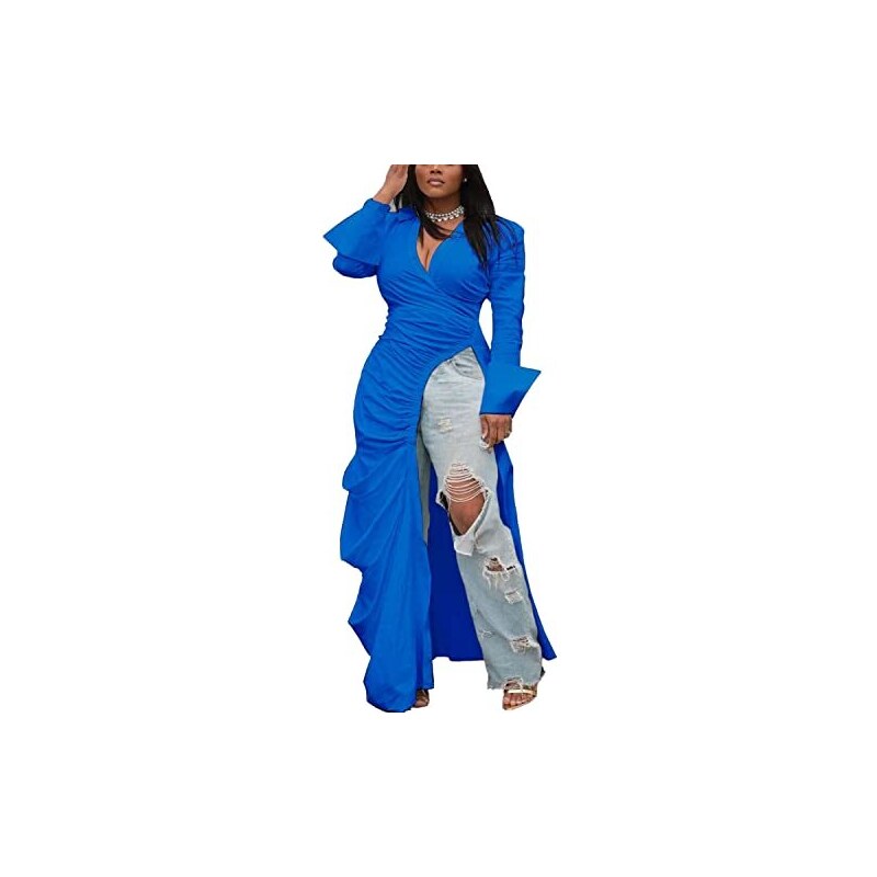 Floerns Abito lungo da donna con scollo a V a mezza manica increspato da cocktail da sera, Albicocca, XS