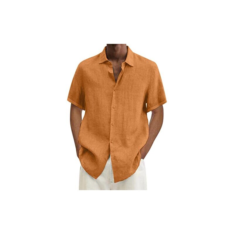 Generico Camicia Lino Uomo Coreana Cotone Manica Corta Estiva Henley