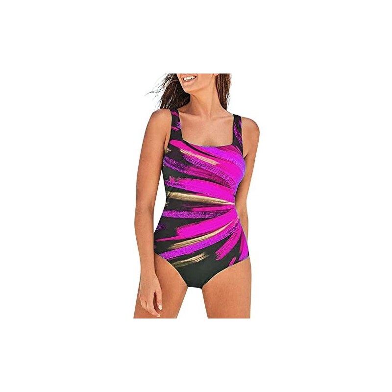Costume Intero Donna Modellante Con Pancia Contenitiva - Taglie Forti, Incrociato Davanti, Patchwork - 3