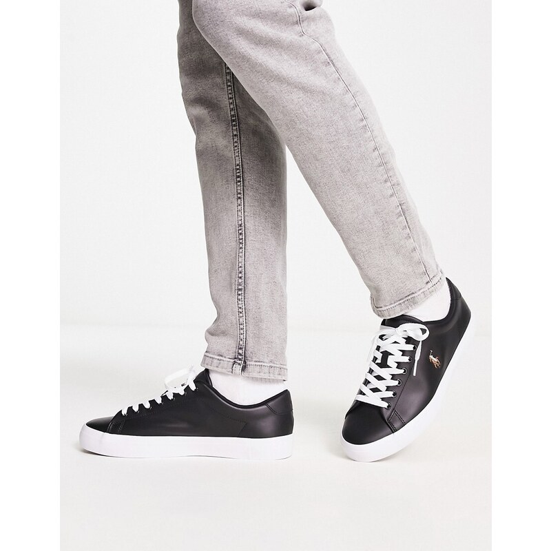 Polo Ralph Lauren - Longwood - Sneakers in pelle nere e bianche con logo con pony-Black