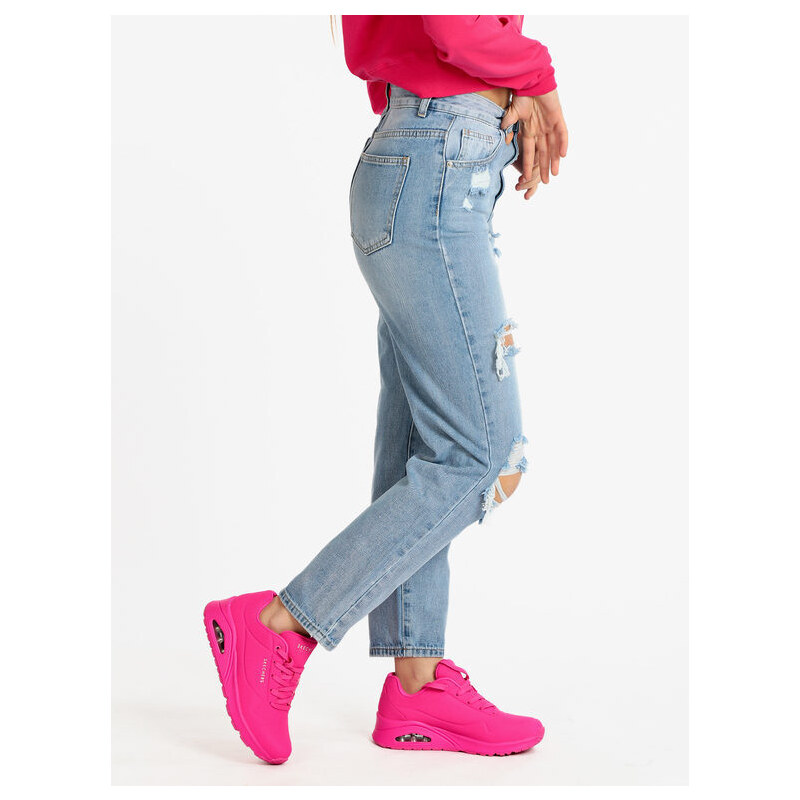 Mira°Belle Jeans Donna a Vita Alta Con Strappi Regular Fit Taglia M