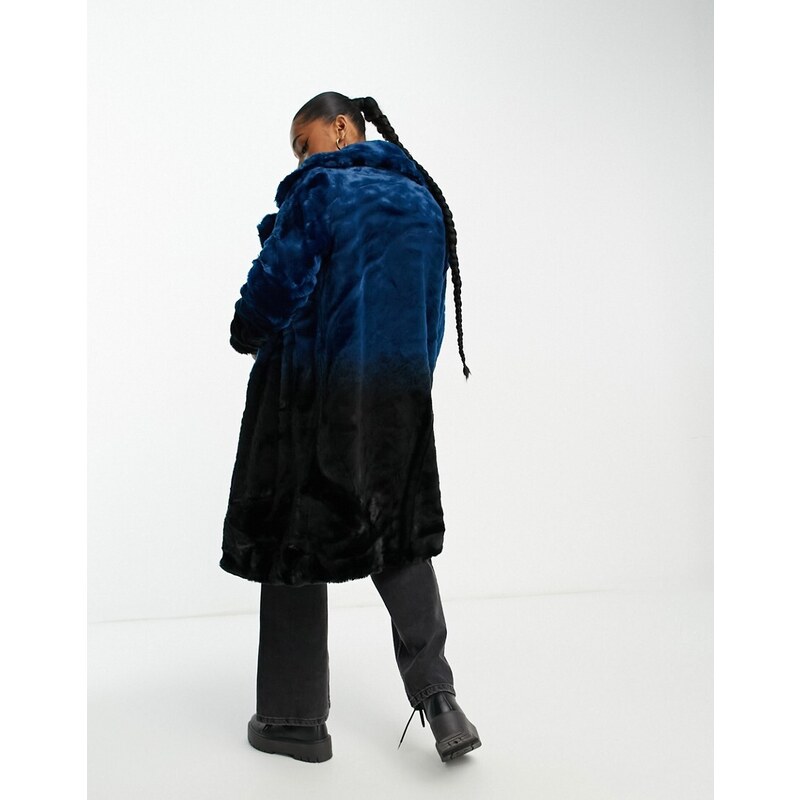 Urbancode Urban Code - Cappotto lungo in pelliccia sintetica blu sfumato