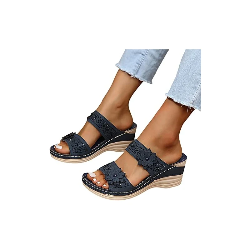 Ciabatte Tacco Zeppa Valleverde Sandali Donna In Pelle Sintetica Beige, Tacco Zeppa 5 Cm Scarpe Donna Valleverde Comode Estive Sandali Con Zeppa - Foto 7