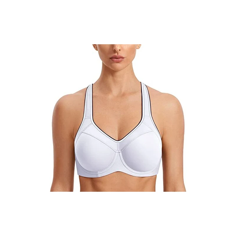 SYROKAN Donna Reggiseno Sportivo Alto Impatto a Doppio Strato Senza Ferretto Nero 5C