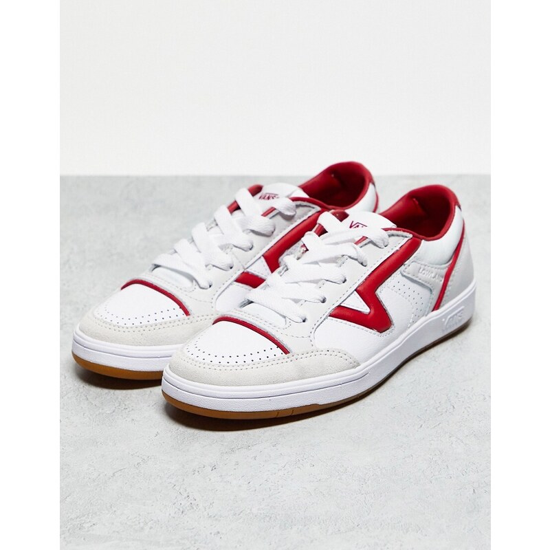 Vans - Lowland - Sneakers in pelle bianche con dettagli rossi-Bianco