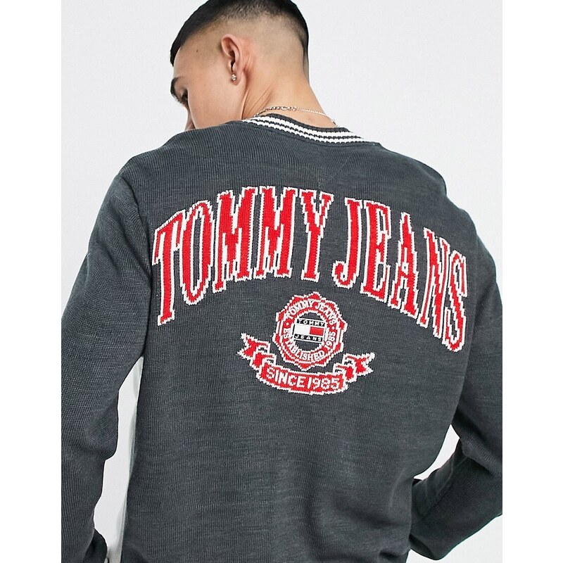 Tommy Jeans - Cardigan stile college con logo multicolore a bandiera