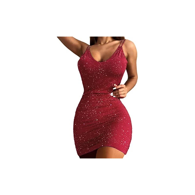 Abito Corto Elegante Donna Discoteca, Scollo A V Profondo, Spalline Regolabili, Bodycon, Perfetto Per Feste E Serate