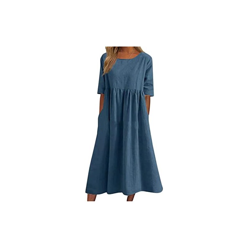 Ansenesna Casual con Tasche Vestito Donna Estivo Abito Tinta Unita
