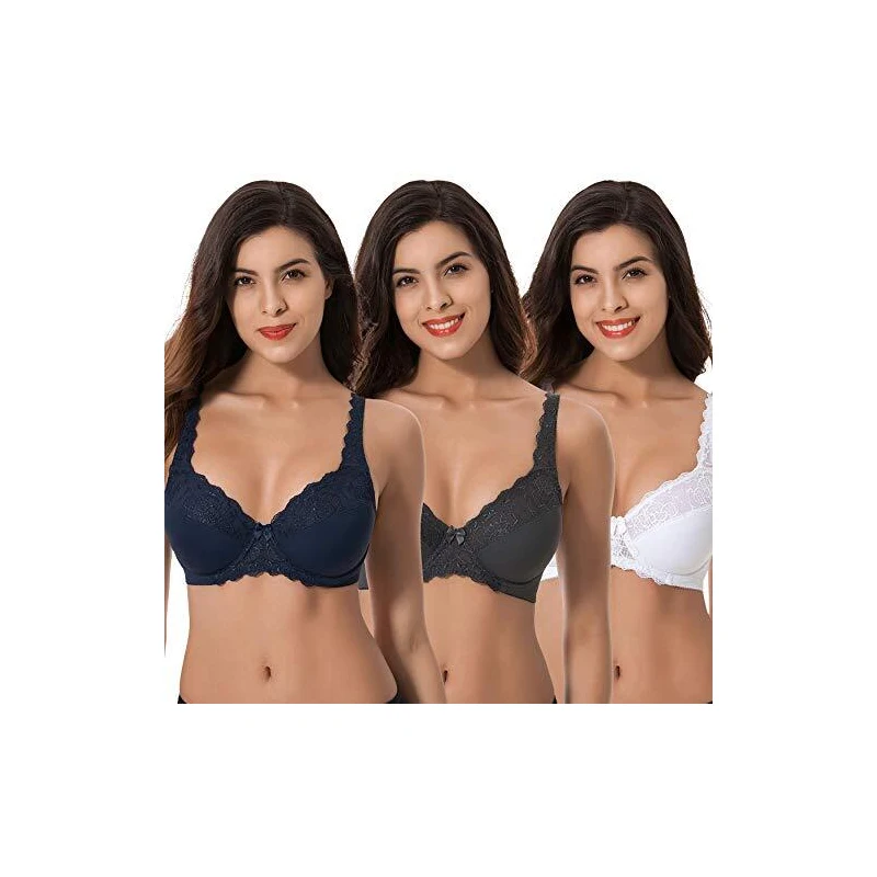 Curve Muse Reggiseno Push Up Con Ferretto Per Taglie Forti – Pizzo Aggiungi 1 Tazza, Nero - 3