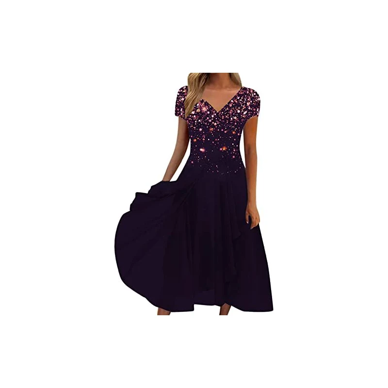 Abito Da Sera Elegante In Raso Con Scollo A V E Maniche Corte - Lungo Per Cerimonie E Matrimoni - Foto 13