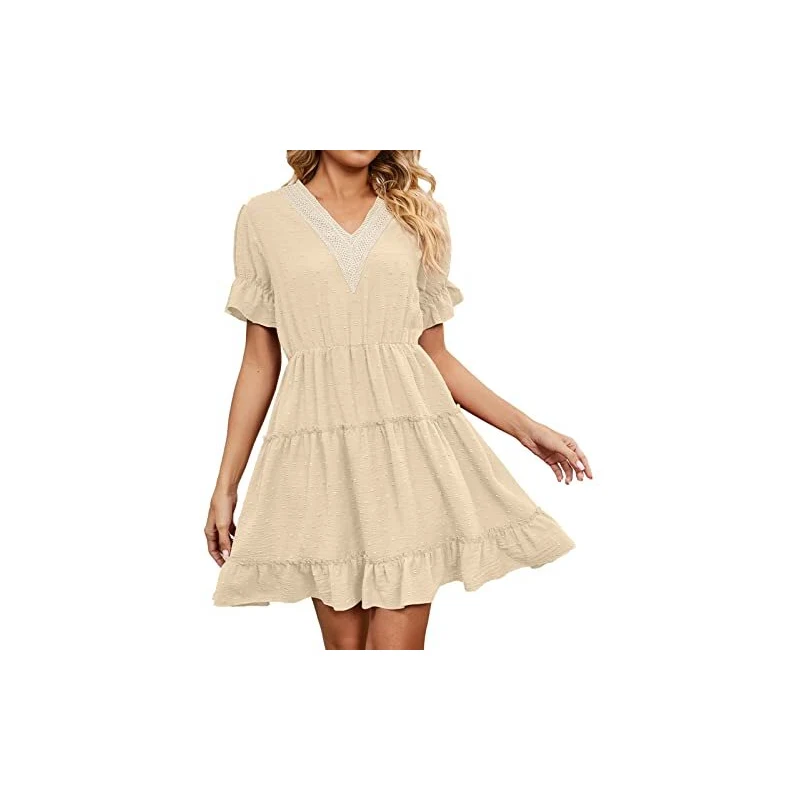 Abito Estivo Donna In Misto Lino – Scollo A V, Maniche Corte, Taglio Ampio Linea A Con Tasche, Blu Taglia L – Fresco, Comodo E Casual - 4