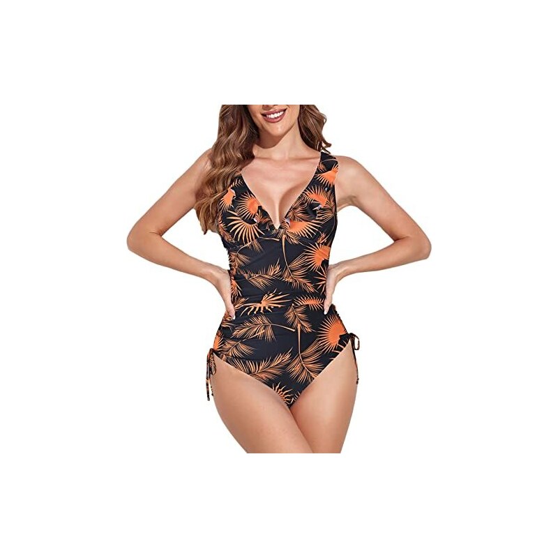 Floerns Costume da bagno intero da donna floreale increspato busto