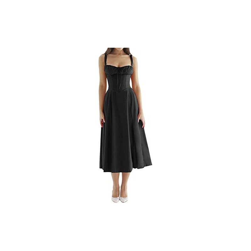DESIGN - Vestito midi a trapezio nero con spalline sottili DESIGN - Vestito midi a trapezio nero con spalline sottili