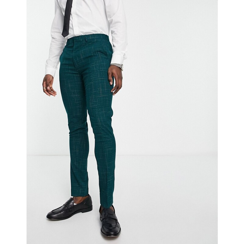 ASOS DESIGN - Pantaloni da abito skinny verdi con motivo a tratteggio-Verde