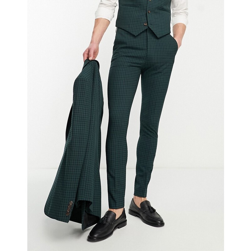 ASOS DESIGN - Pantaloni da abito skinny verde a quadretti