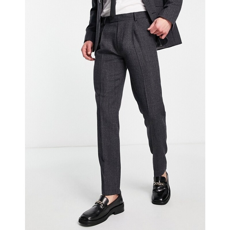 Noak - Pantaloni da abito slim in misto lana grigio testurizzato