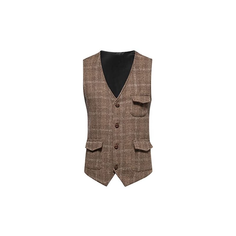 COSKTIARL Gilet Da Uomo Slim - Gilet Classico Da Uomo In Tweed Kaki Gilet Vintage A Spina Di Pesce Da Lavoro Con Risvolto Gilet Scozzese Con Bottoni In Alto Per Matrimoni Stile A L 138164945 - Foto 10