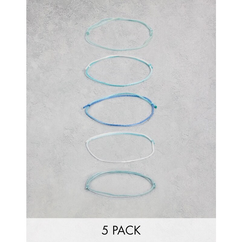 ASOS DESIGN - Confezione da 5 braccialetti da festival in corda sui toni del blu