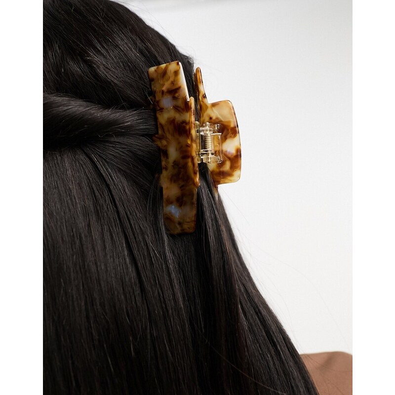 ASOS DESIGN - Fermaglio per capelli a pinza doppia tartarugato chiaro-Brown