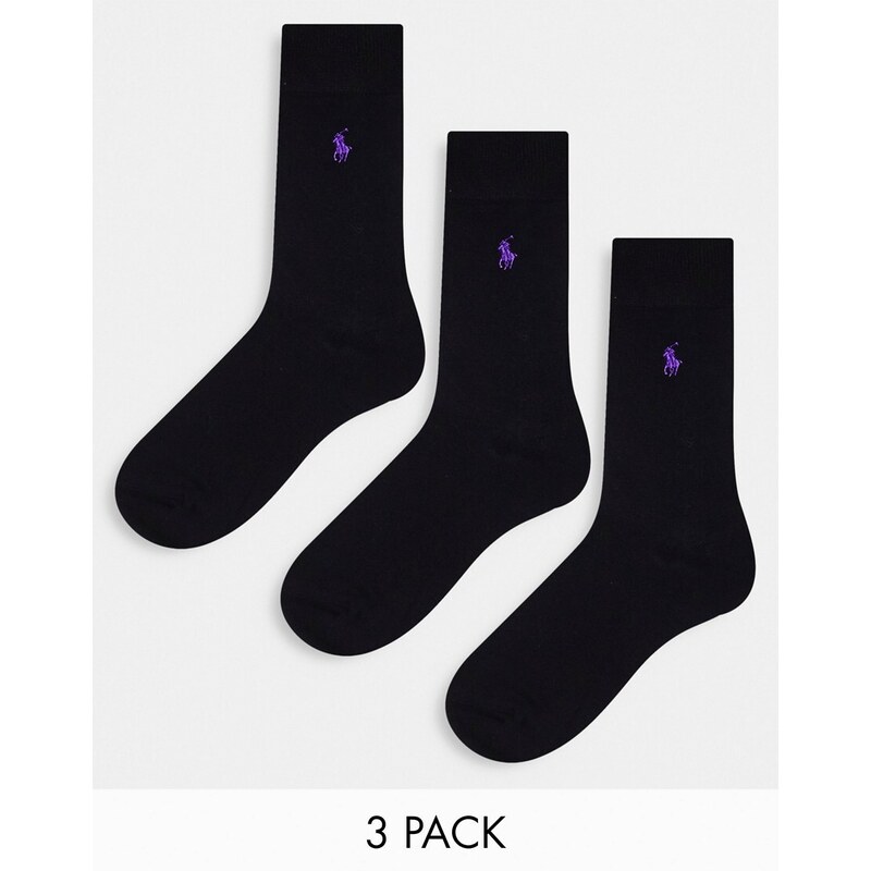 Polo Ralph Lauren - Confezione da 3 paia di calzini in cotone egiziano nero con logo del cavallino-Black