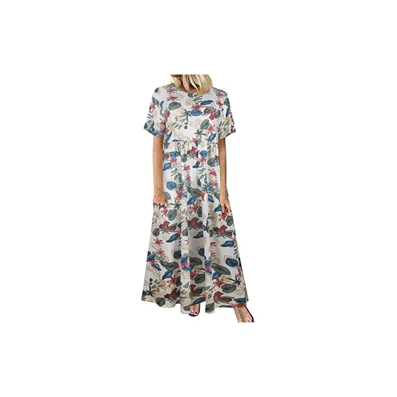 Abito Lungo Donna In Cotone E Lino 2025 - Scollo A Giro, Maniche Lunghe, Taglie Forti, Con Tasche - Vestito Estivo Casual Morbido E Ampio