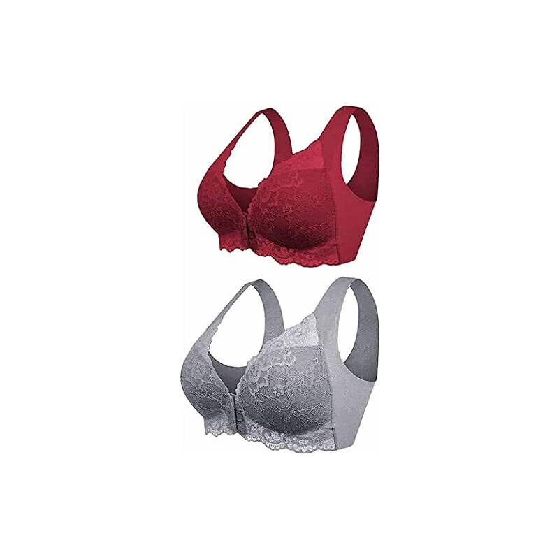 JOCCOS Reggiseno comodo sportivo con chiusura frontale 5D di bellezza posteriore reggiseno piu per donne anziane 5D modellante senza cuciture chiusura frontale in pizzo reggiseno 2 pezzi D L Stileo