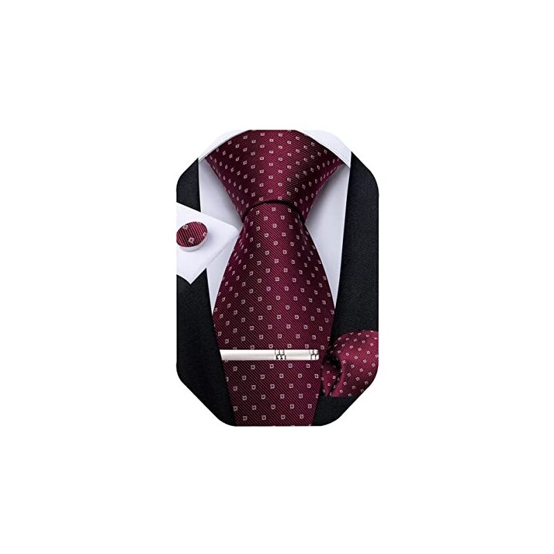 DiBanGu Set Cravatta Uomo In Seta Paisley Floreale | Con Fazzoletto Tasca E Gemelli In Confezione Regalo Blu E Nero