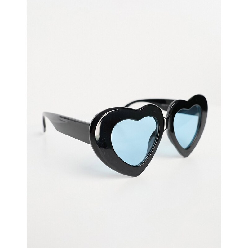 ASOS DESIGN - Occhiali da sole spessi a cuore con lenti blu-Black