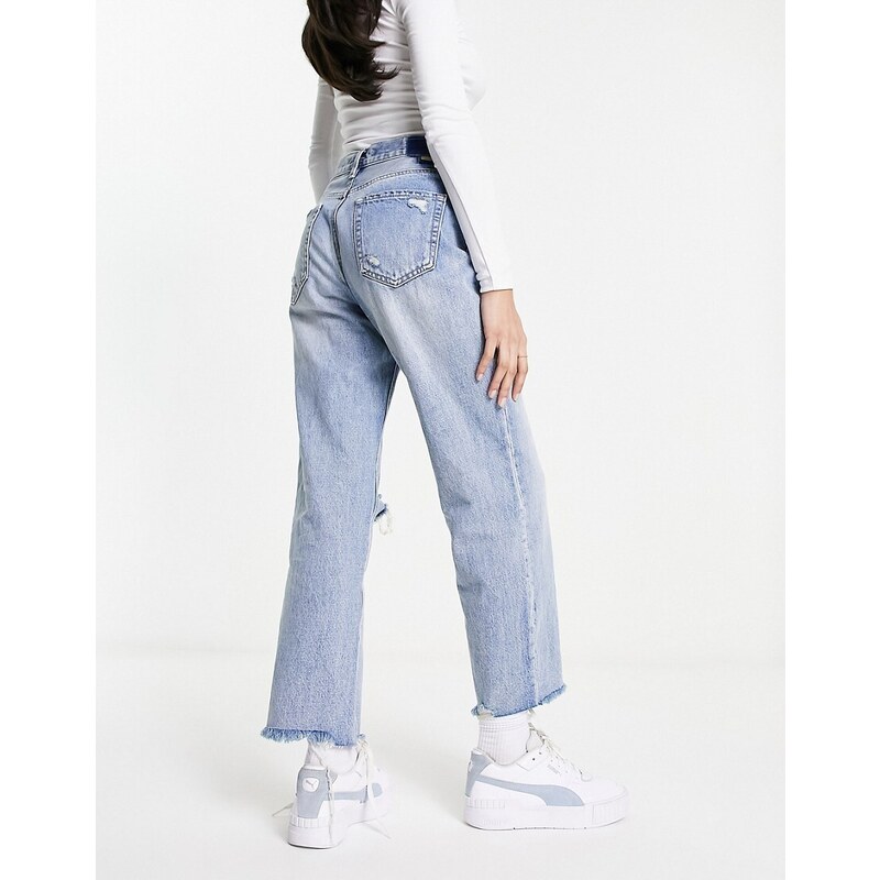KIDSCOOL SPACE Jeans per Bambina Pantaloni in Denim Lavato Elastico Ricamato Blu 4-5 Anni