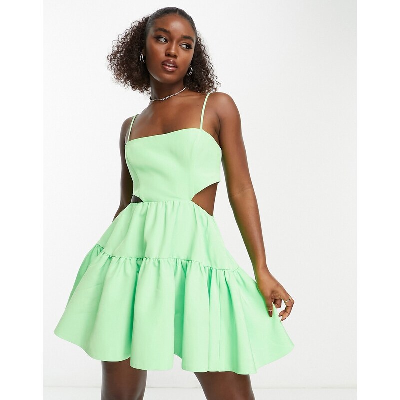Bardot - Vestito corto strutturato verde vivace con tasche e cut-out