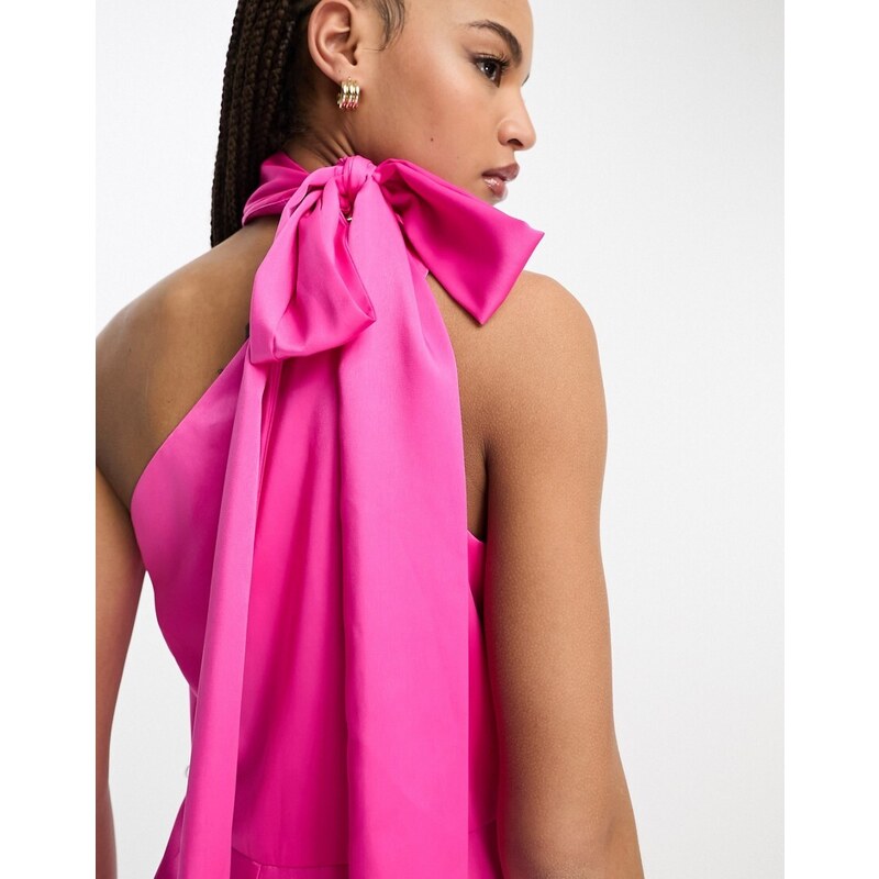 Forever New - Tuta jumpsuit in raso rosa allacciata al collo