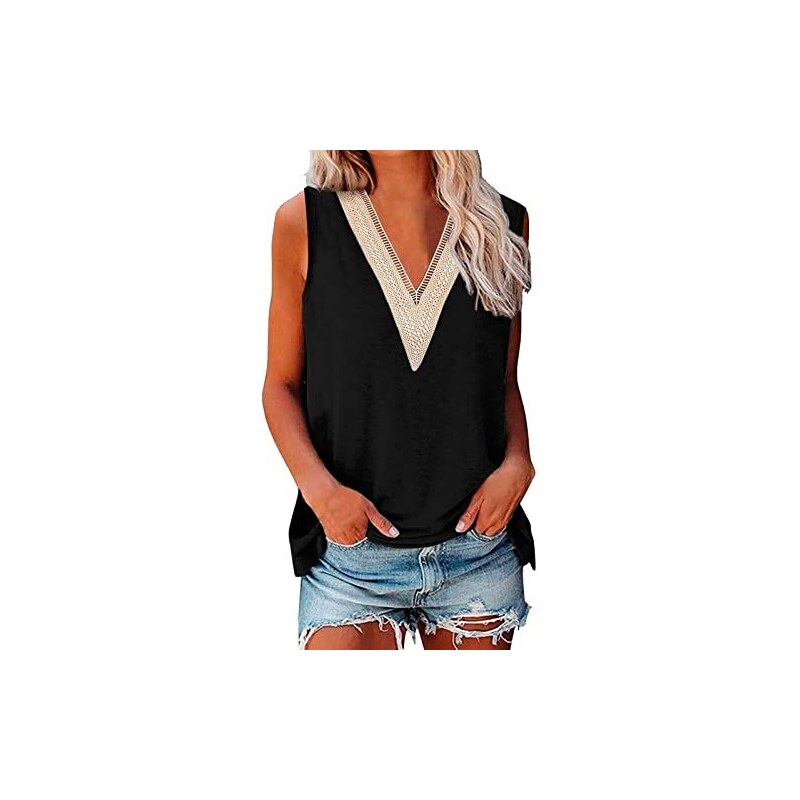 Camicetta Donna Boho Con Pizzo – Top Estivo Manica 3/4, Scollo A V, Morbido E Leggero, Taglie Forti, Stampa Floreale (Nero/Beige)
