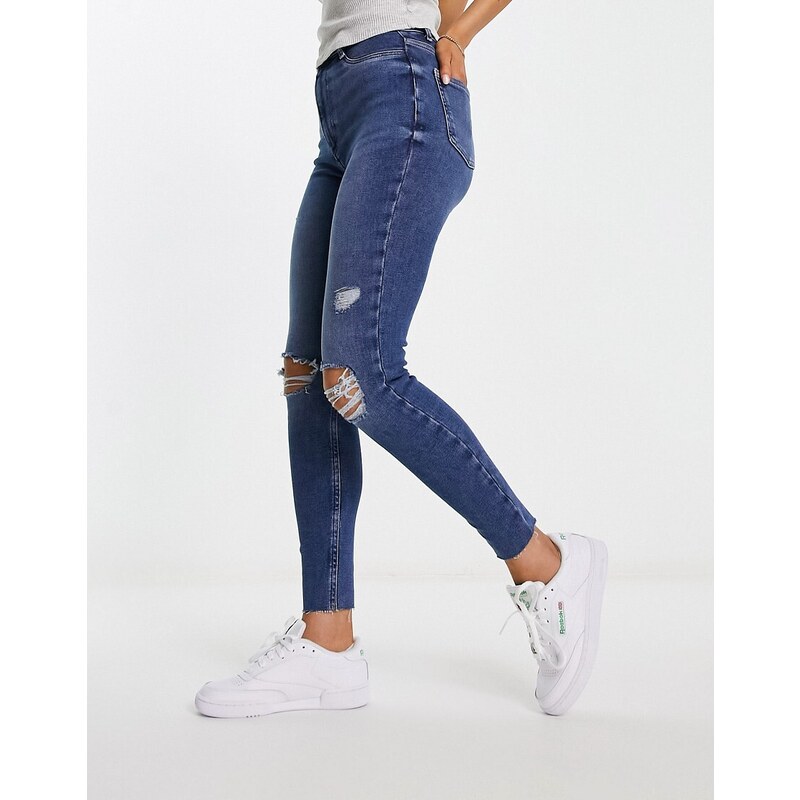 New Look - Jeans dritti blu scuro strappati