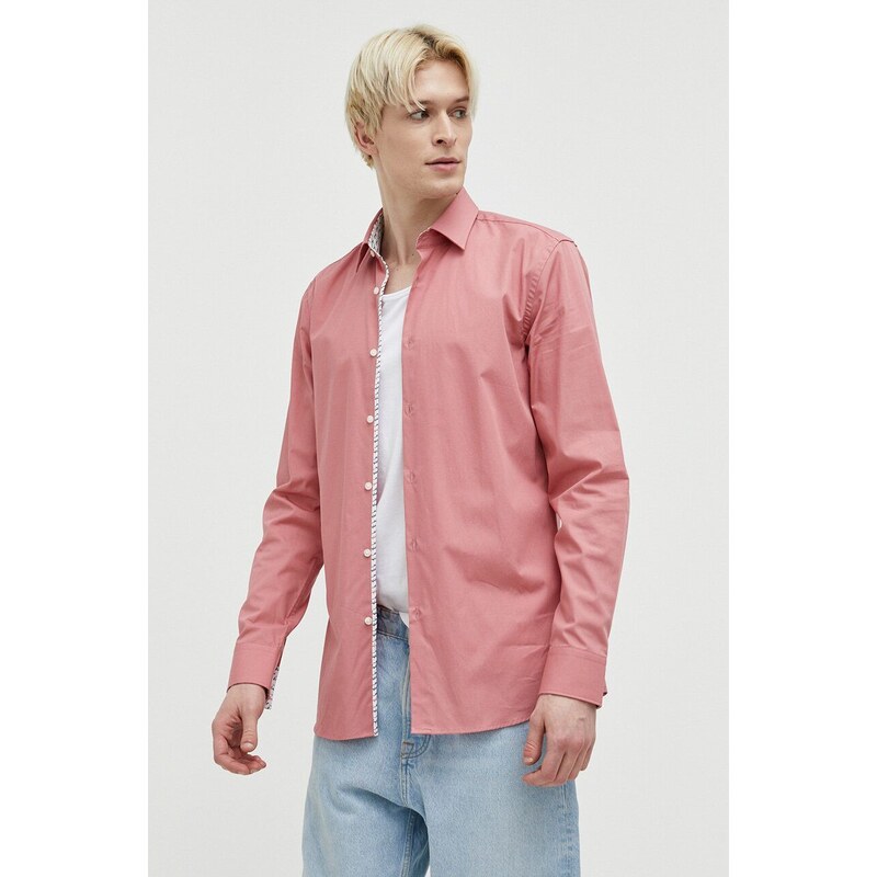 HUGO camicia in cotone uomo colore rosa