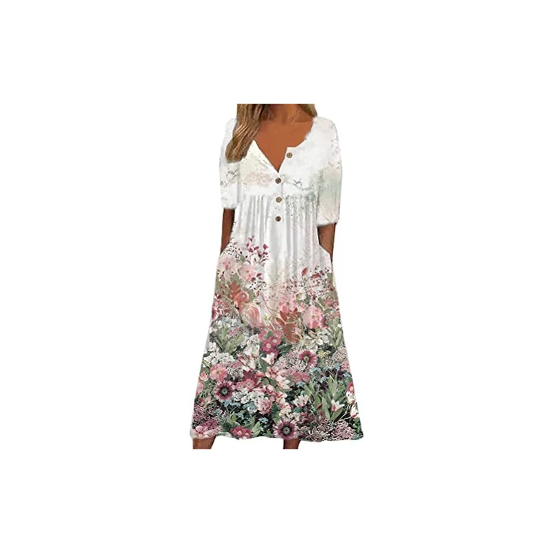 Oneforus Vestito Donna Estivo Con Stampa Di Gamberi Rossi – Scollo A V, Maniche Corte, Morbido E Leggero, Abito Da Spiaggia
